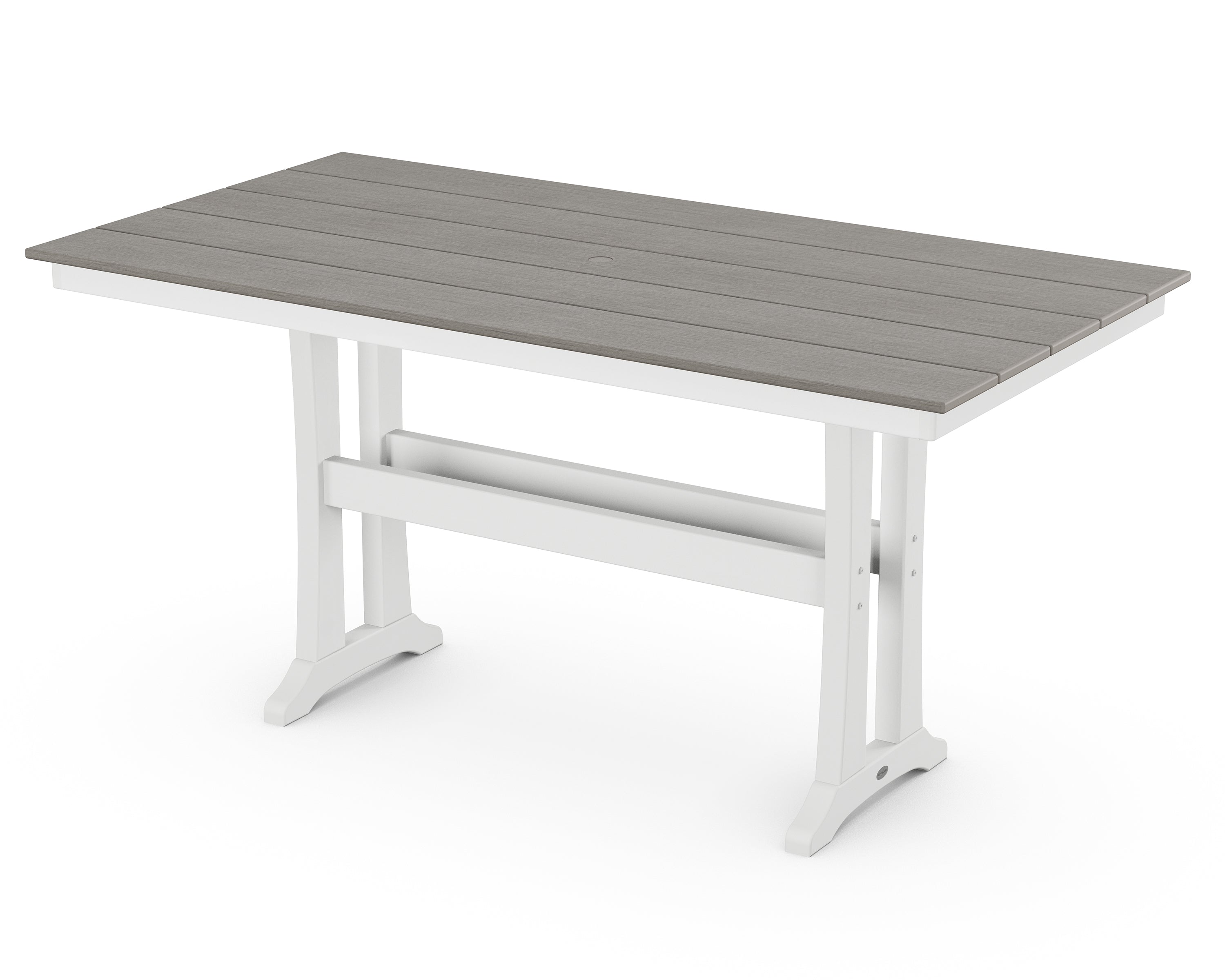 POLYWOOD® Farmhouse Trestle 37" x 72" Counter Table in White / Driftwood