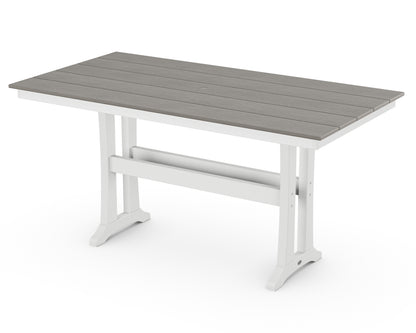POLYWOOD® Farmhouse Trestle 37" x 72" Counter Table in White / Driftwood