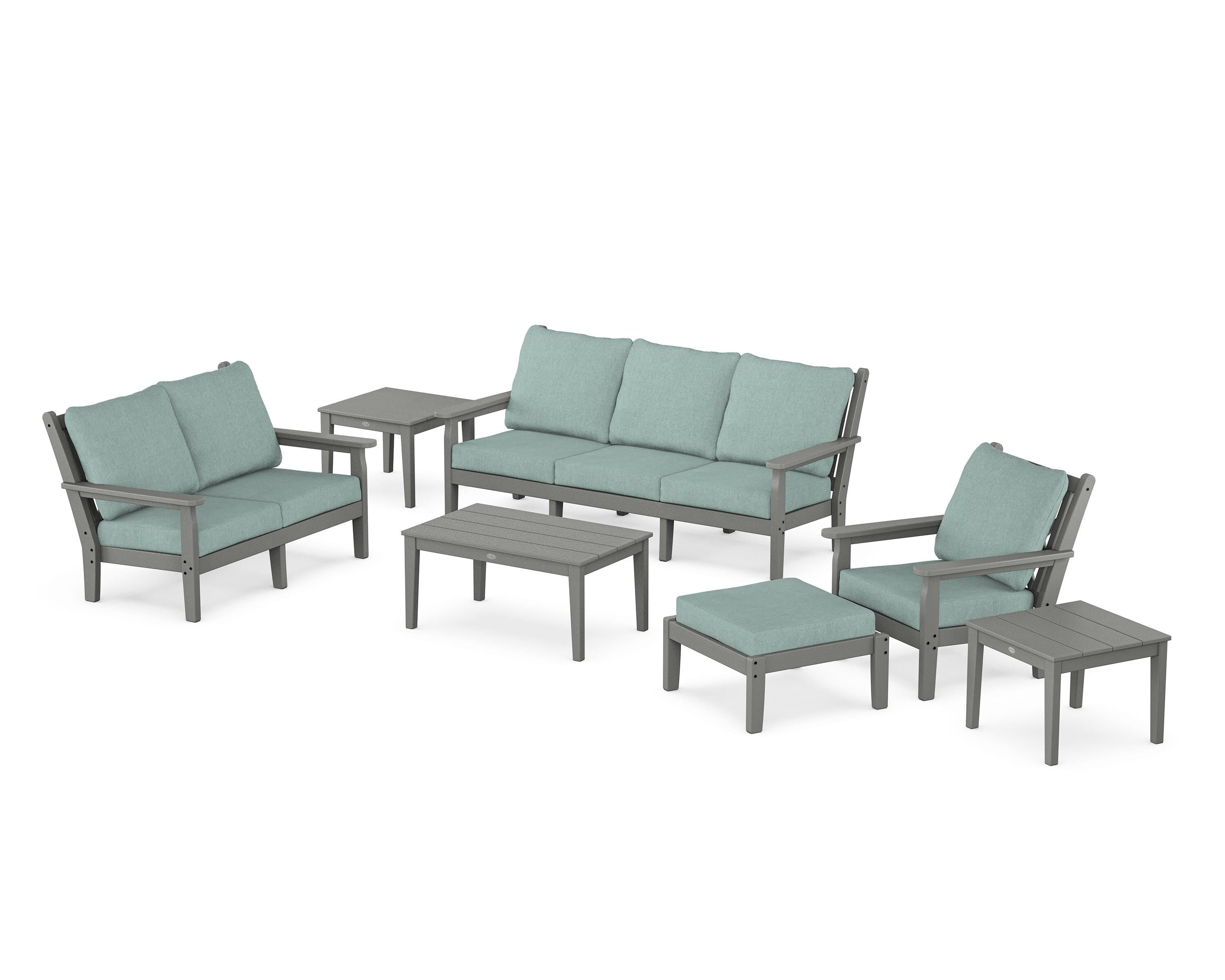 POLYWOOD® Chippendale 7-Piece Deep Seating Set in Slate Grey / Glacier Spa