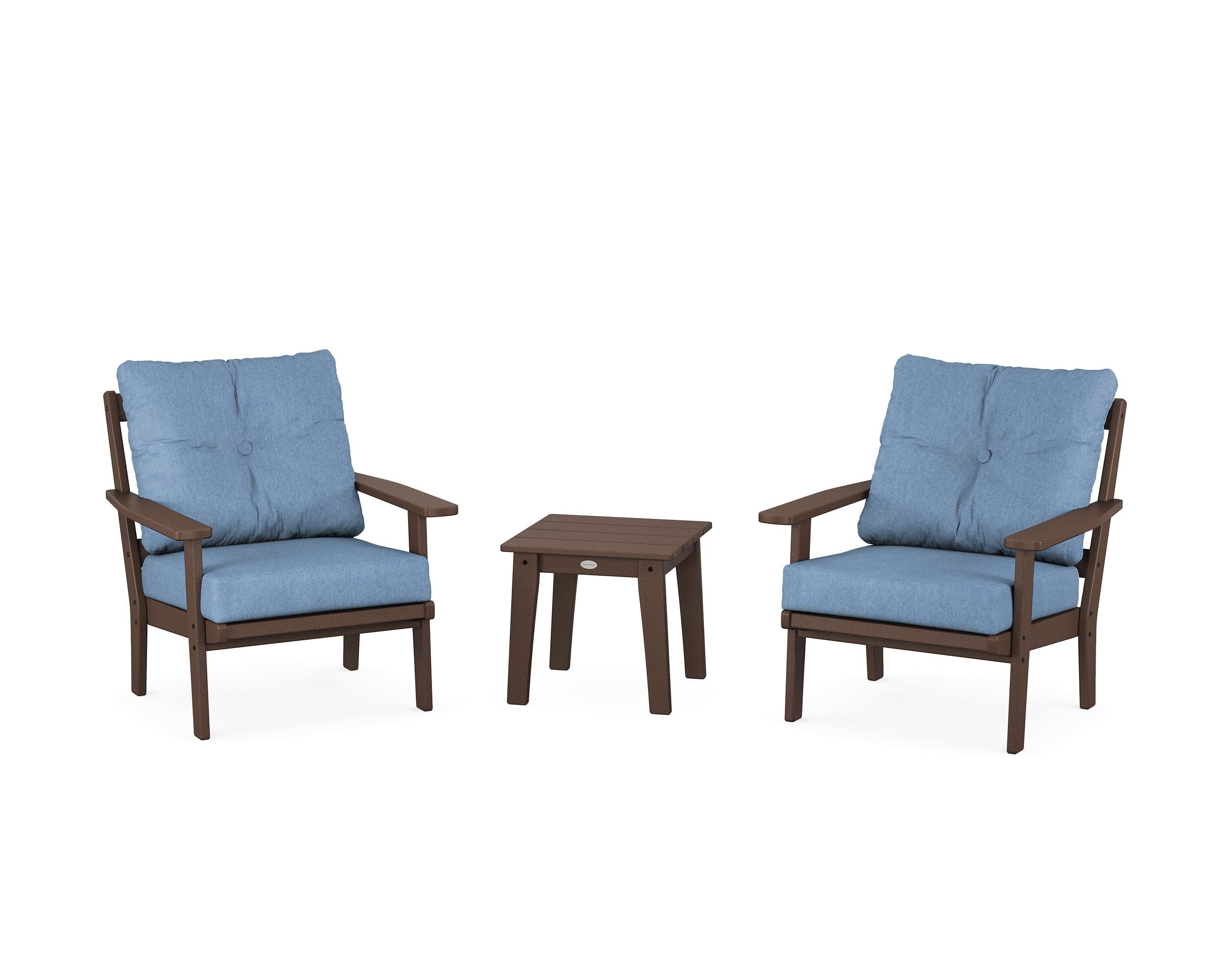 POLYWOOD® Oxford 3-Piece Deep Seating Set in Mahogany / Sky Blue