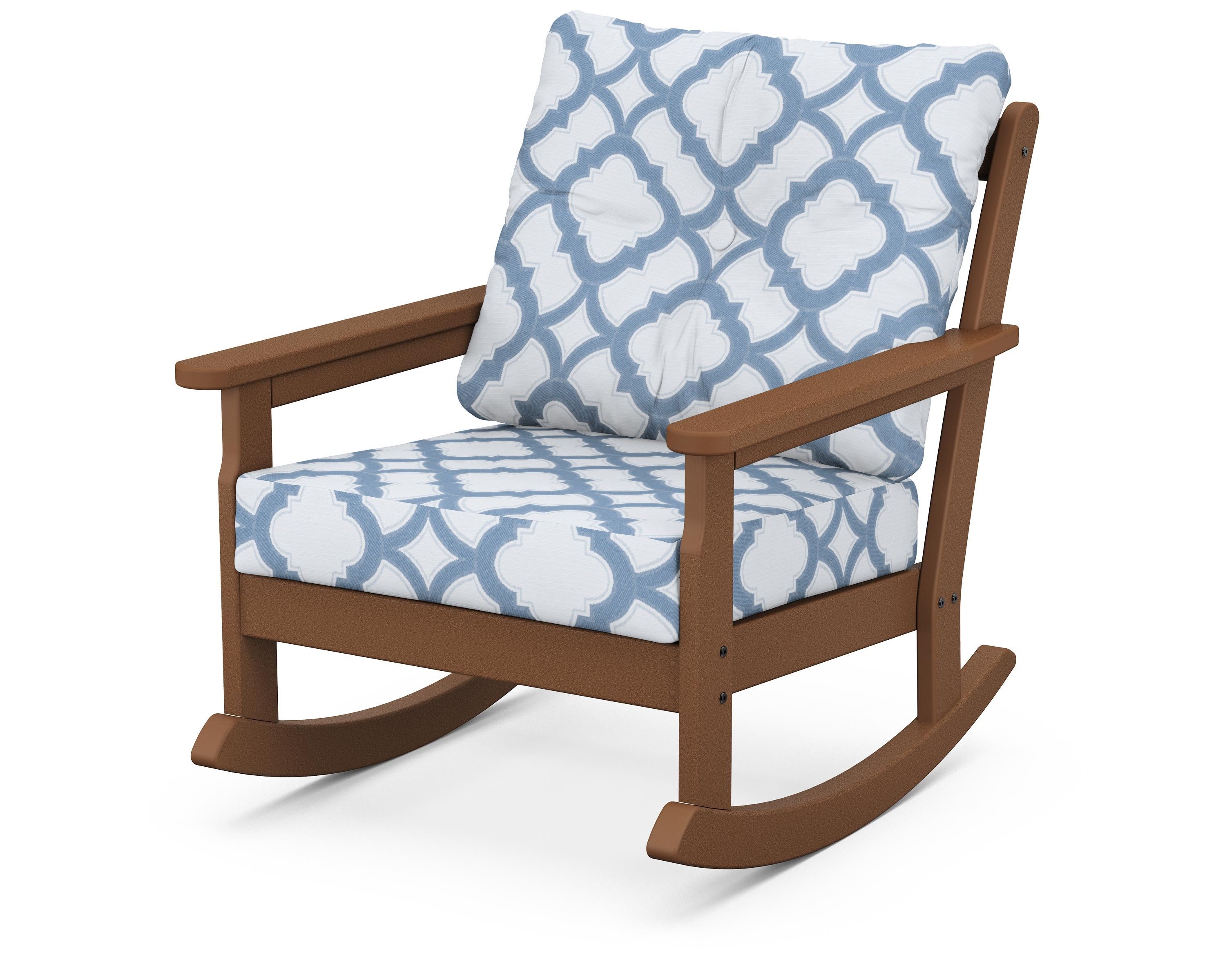 POLYWOOD® Vineyard Deep Seating Rocking Chair in Teak / Trellis Sky Blue
