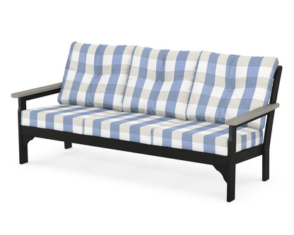 POLYWOOD® Vineyard Deep Seating Sofa in Black / Driftwood / Buffalo Plaid Sky Blue