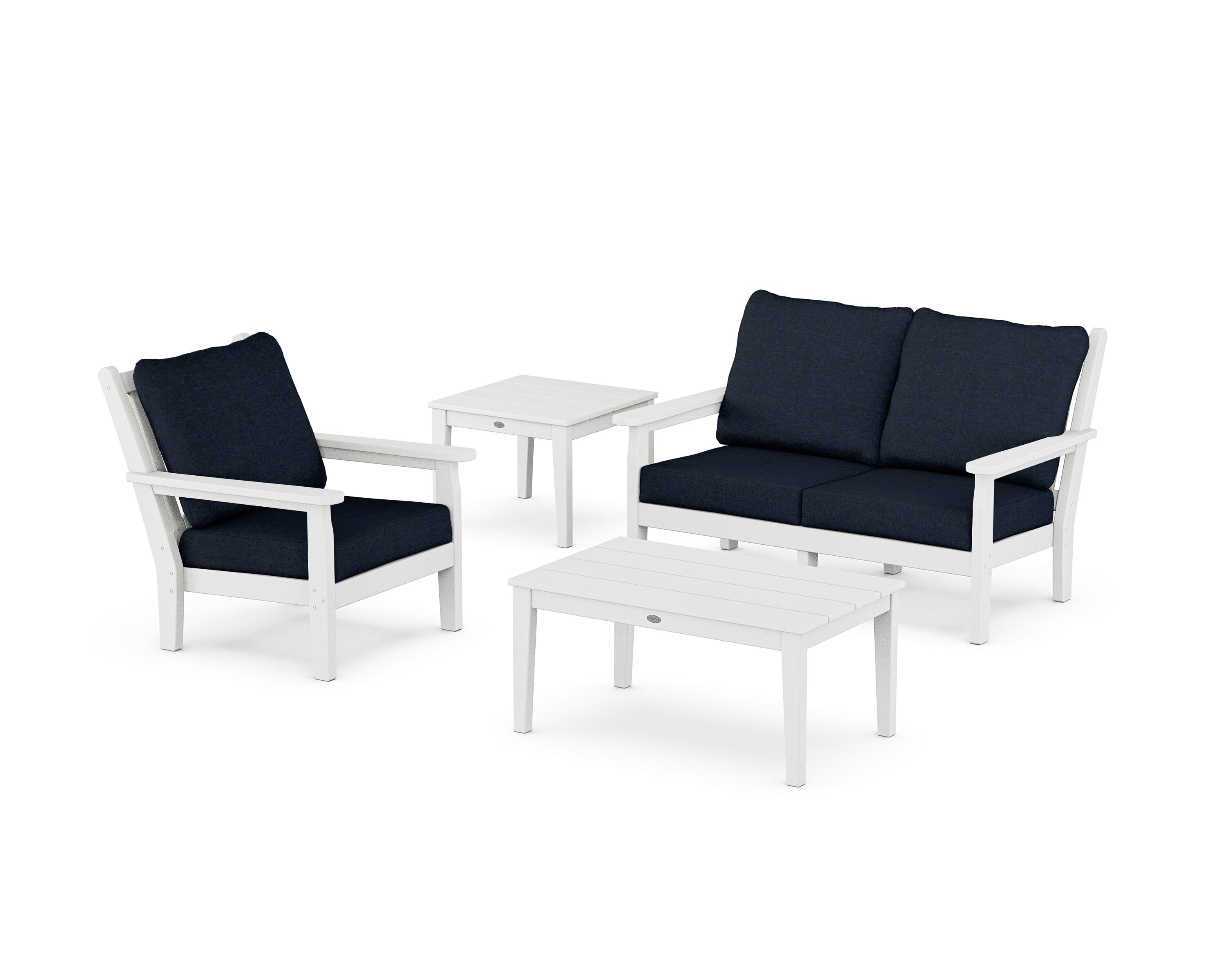 POLYWOOD® Chippendale 4-Piece Deep Seating Set in White / Marine Indigo