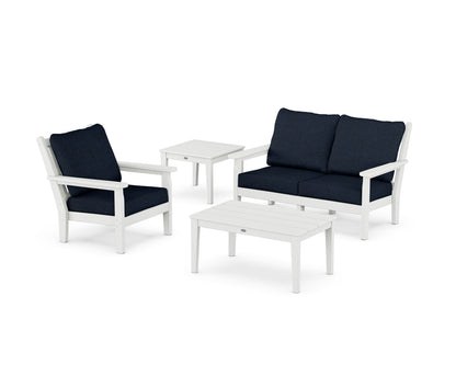 POLYWOOD® Chippendale 4-Piece Deep Seating Set in White / Marine Indigo
