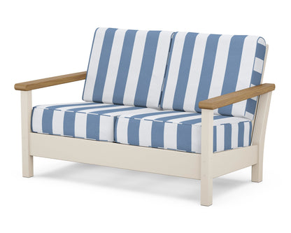 POLYWOOD® Harbour Deep Seating Loveseat in Sand / Natural / Cabana Stripe Sky Blue