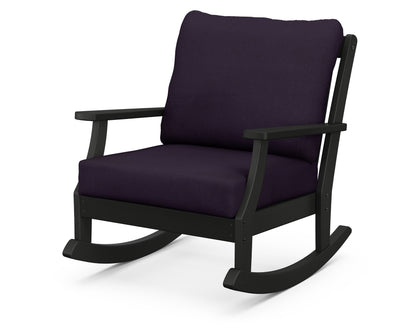 POLYWOOD® Braxton Deep Seating Rocking Chair in Black / Navy Linen