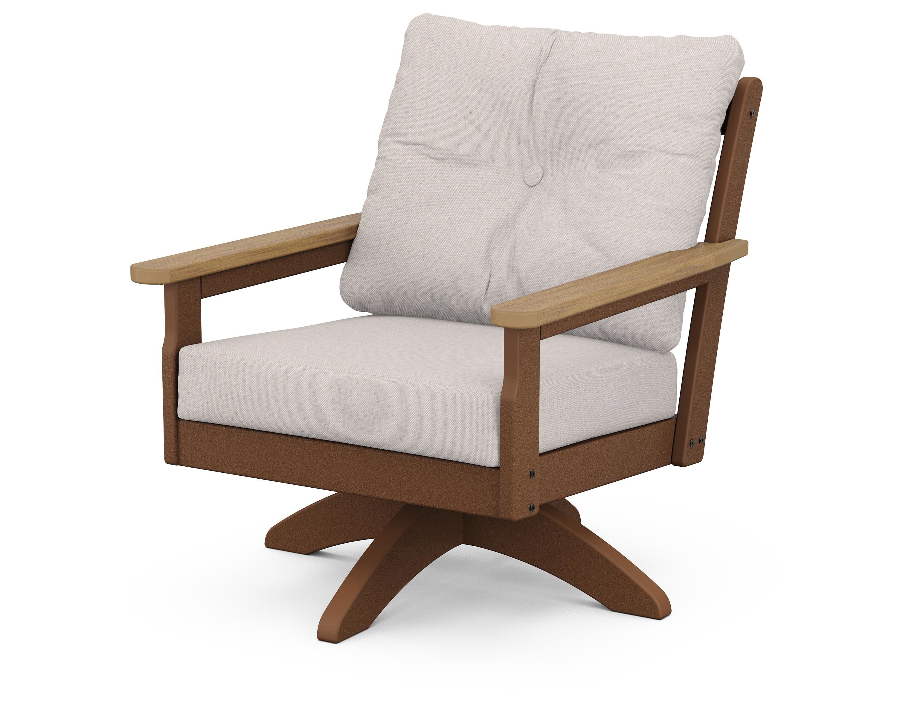 POLYWOOD® Vineyard Deep Seating Swivel Chair in Teak / Natural / Dune Burlap