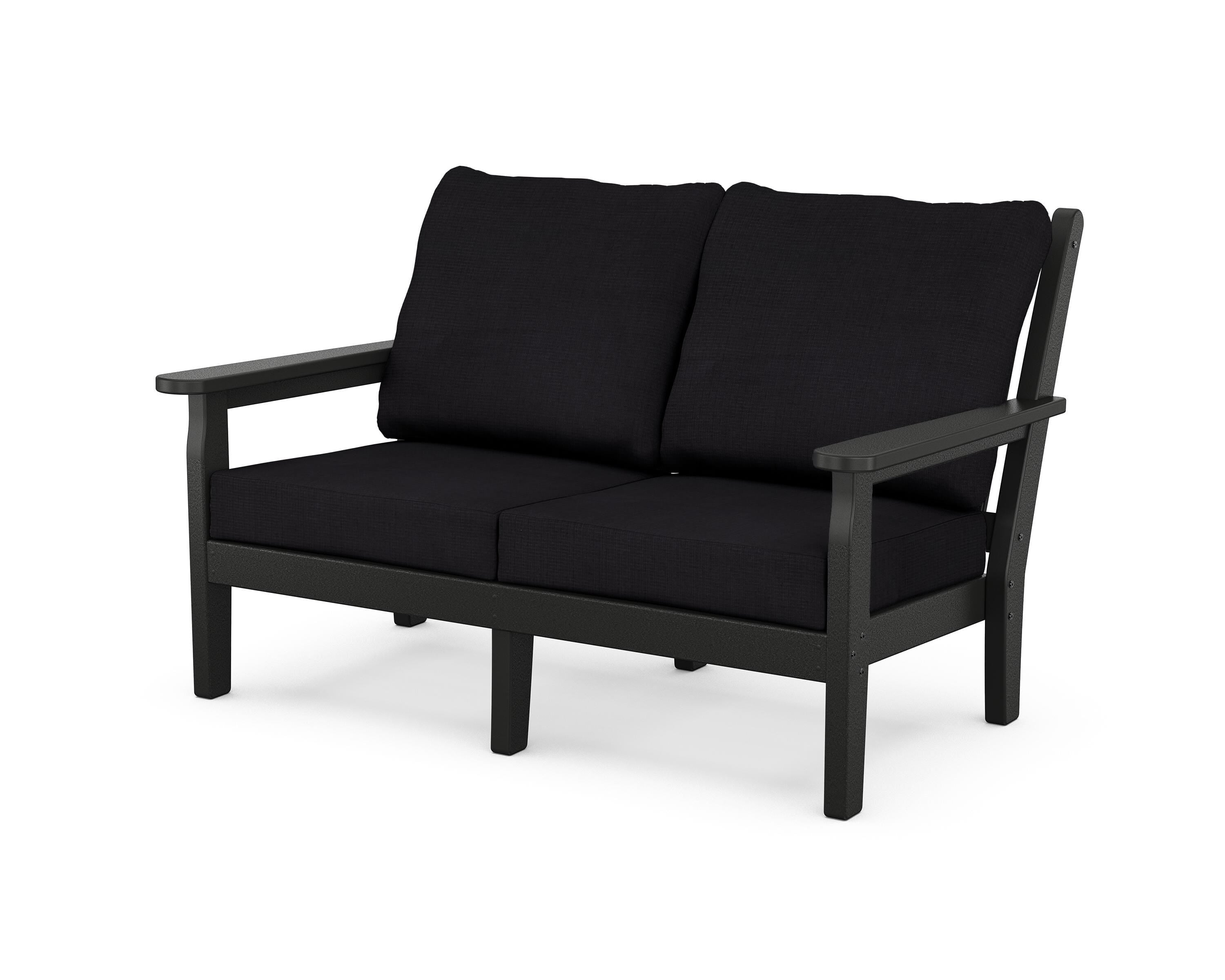 POLYWOOD® Chippendale Deep Seating Loveseat in Black / Midnight Linen