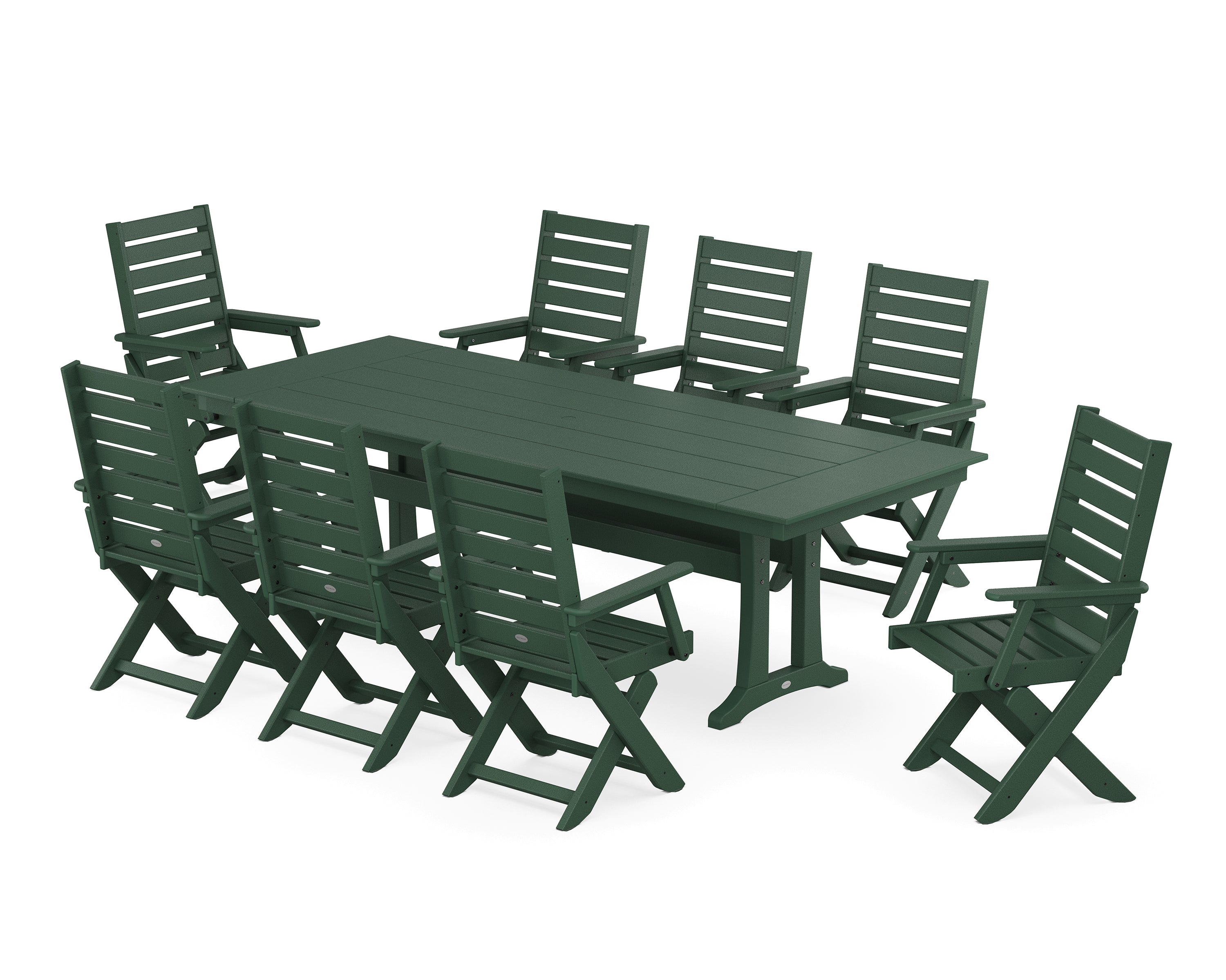 POLYWOOD® Captain 9-Piece Farmhouse Dining Set with Trestle Legs in Green
