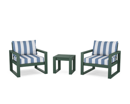 POLYWOOD® EDGE Sectional 3-Piece Deep Seating Set in Green / Cabana Stripe Sky Blue
