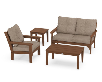 POLYWOOD® Vineyard 4-Piece Deep Seating Set in Teak / Spiced Burlap