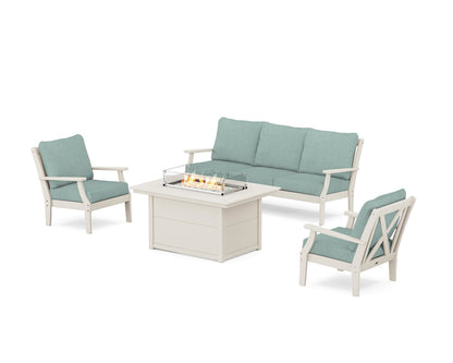 POLYWOOD® Braxton Deep Seating Fire Pit Table Set in Sand / Glacier Spa