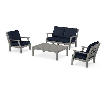 Martha Stewart by POLYWOOD® Chinoiserie 4-Piece Deep Seating Set with Loveseat in Slate Grey / Marine Indigo
