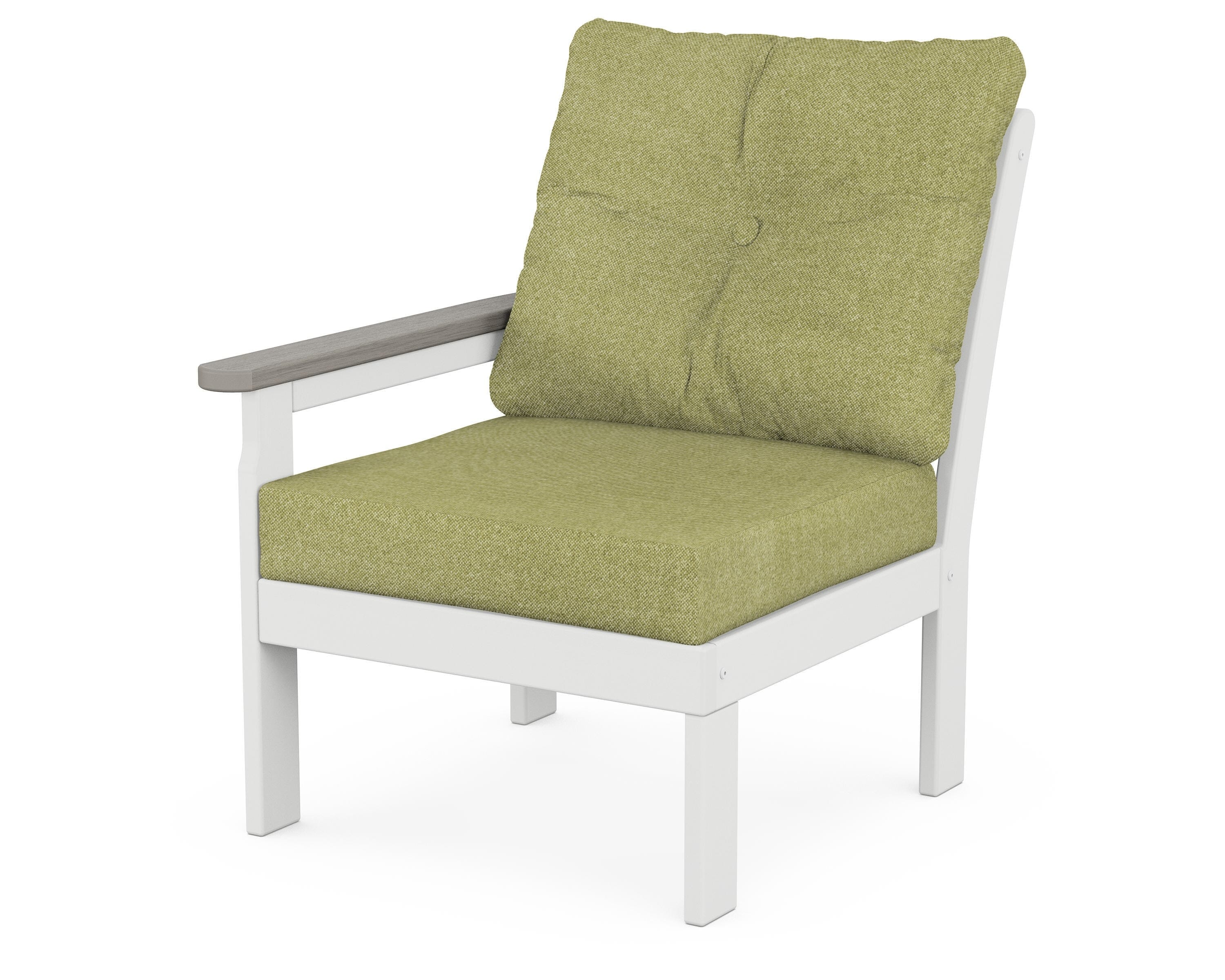 POLYWOOD® Vineyard Modular Left Arm Chair in White / Driftwood / Chartreuse Boucle