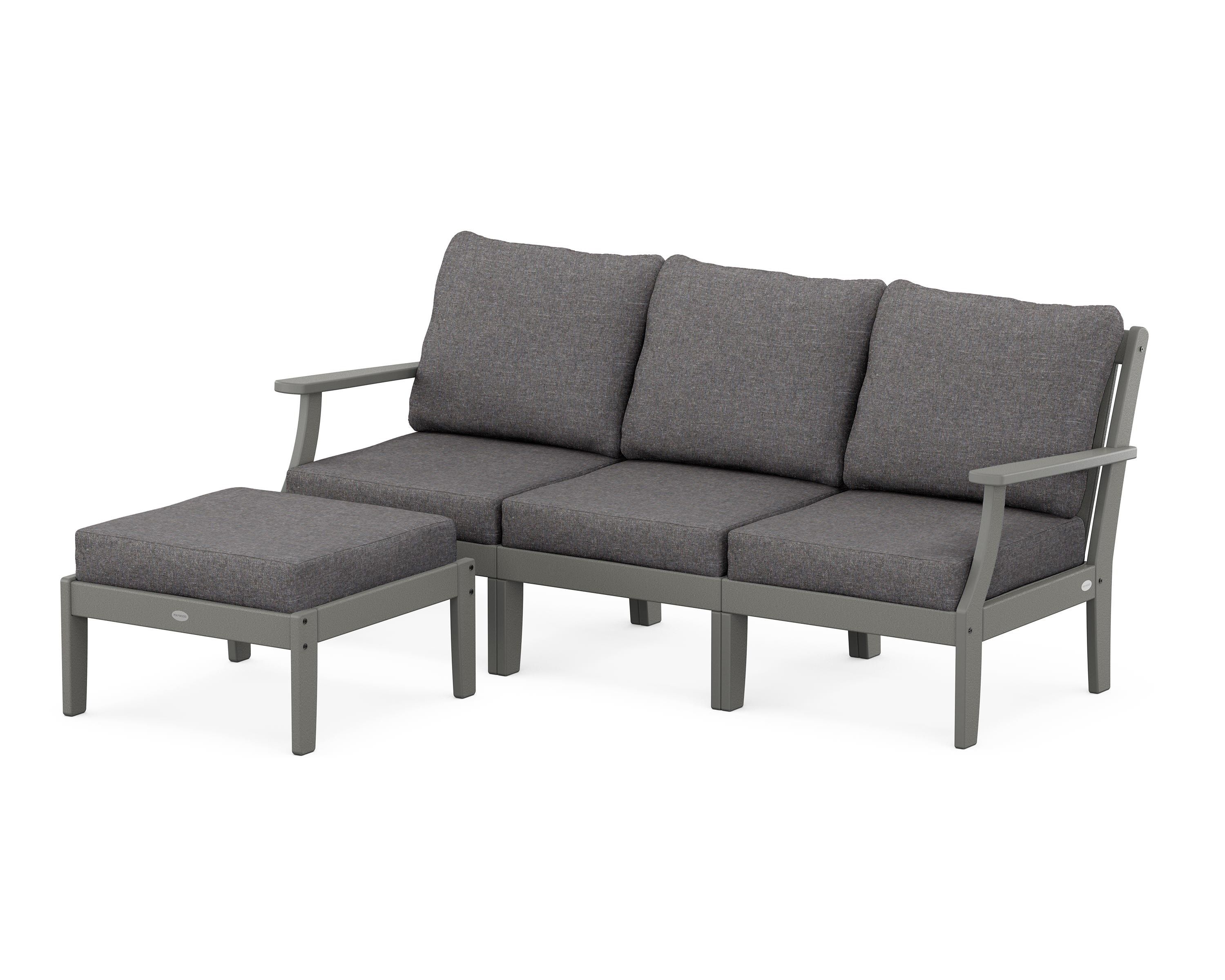 POLYWOOD® Braxton Modular 4-Piece Deep Seating Set with Ottoman in Slate Grey / Ash Charcoal