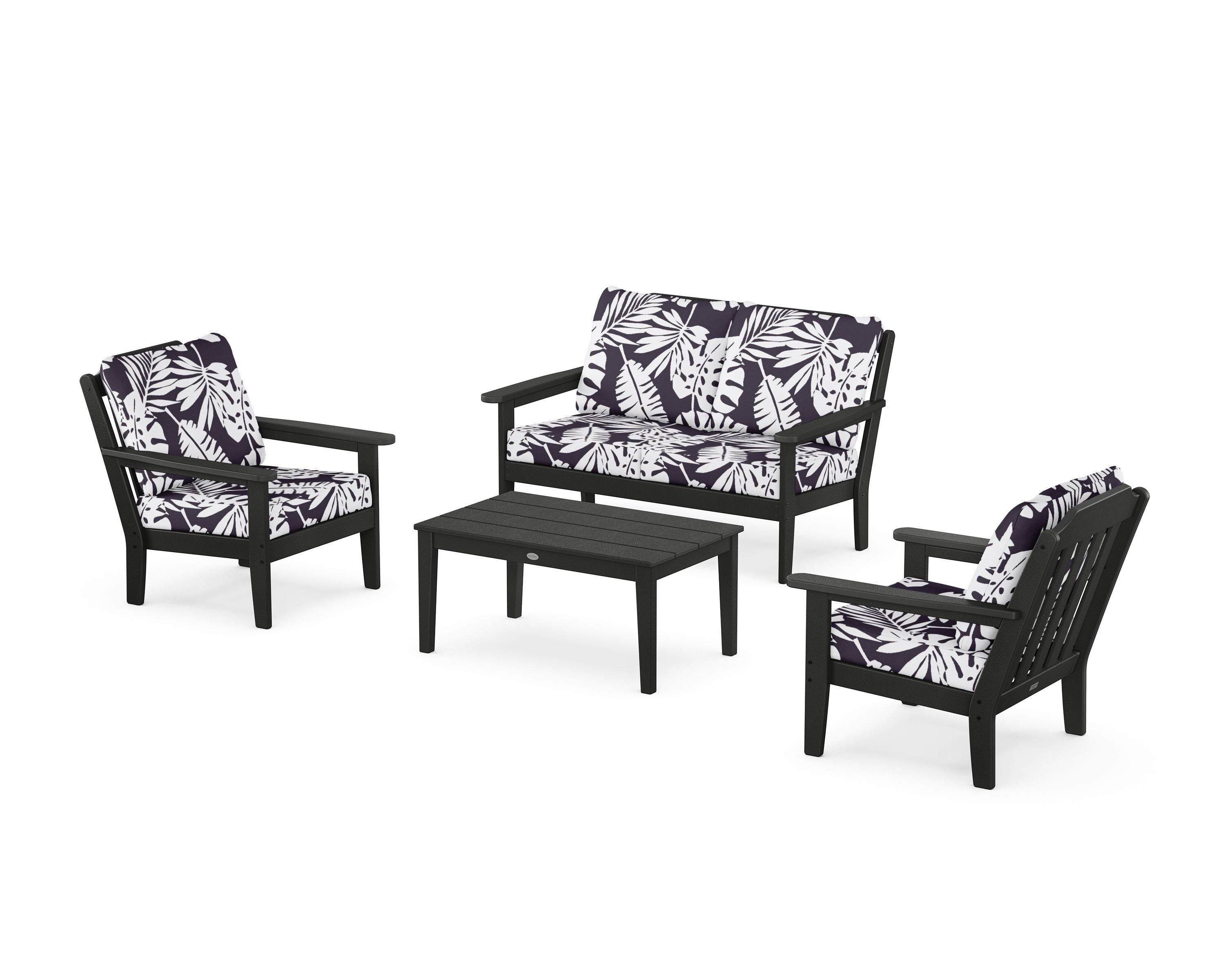 Country Living Cottage 4-Piece Deep Seating Set with Loveseat in Black / Leaf Navy