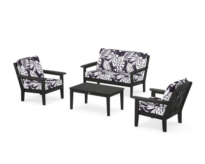 Country Living Cottage 4-Piece Deep Seating Set with Loveseat in Black / Leaf Navy