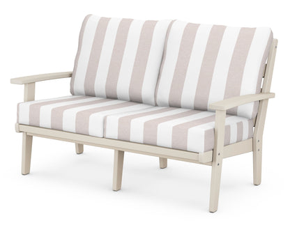 POLYWOOD® Grant Park Deep Seating Loveseat in Sand / Cabana Stripe Dune Burlap