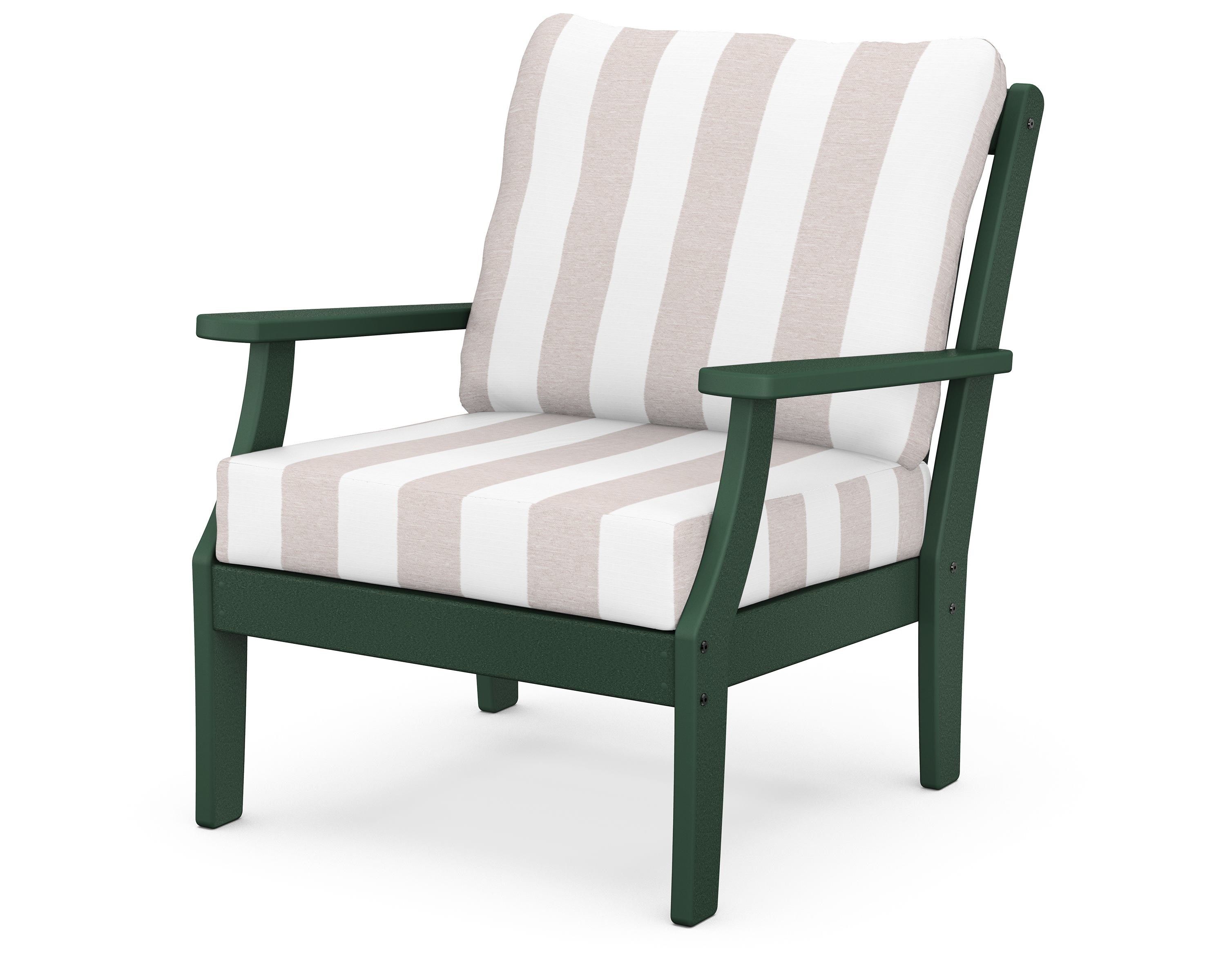 POLYWOOD® Braxton Deep Seating Chair in Green / Cabana Stripe Dune Burlap
