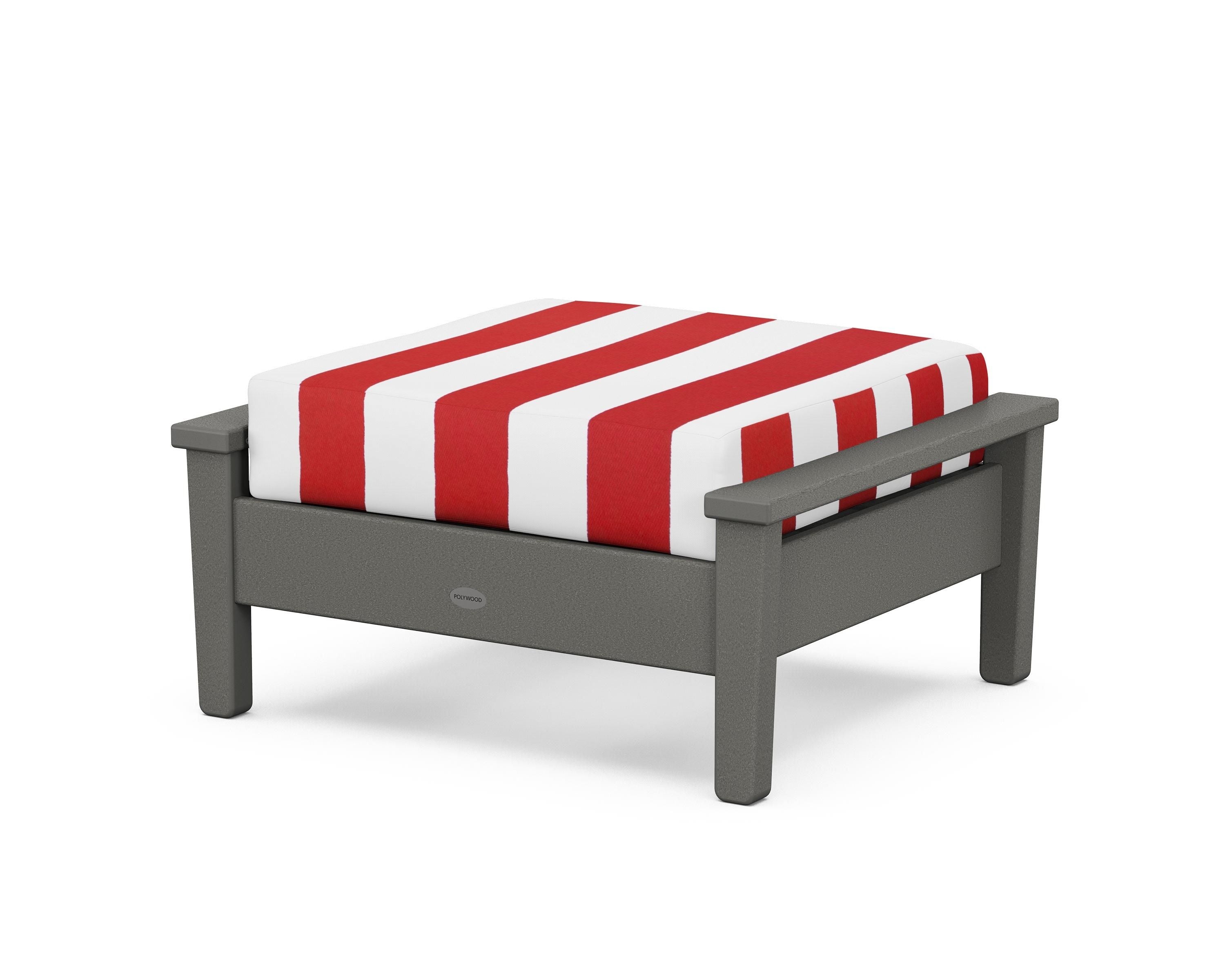 POLYWOOD® Prescott Deep Seating Ottoman in Slate Grey / Cabana Stripe Crimson