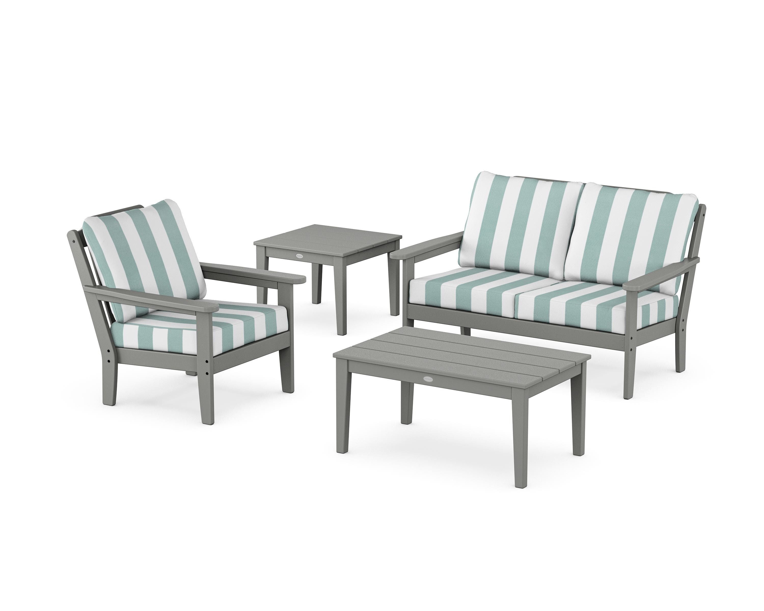 Country Living Wovendale 4-Piece Deep Seating Set in Slate Grey / Cabana Stripe Glacier Spa