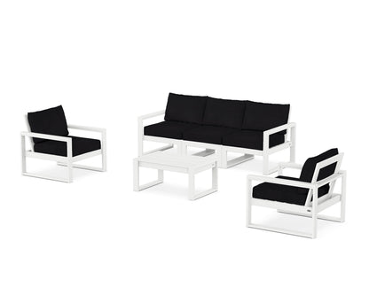 POLYWOOD® EDGE Sectional 4-Piece Deep Seating Set with Sofa in White / Midnight Linen
