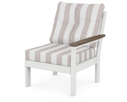 POLYWOOD® Vineyard Modular Right Arm Chair in White / Kona / Cabana Stripe Dune Burlap