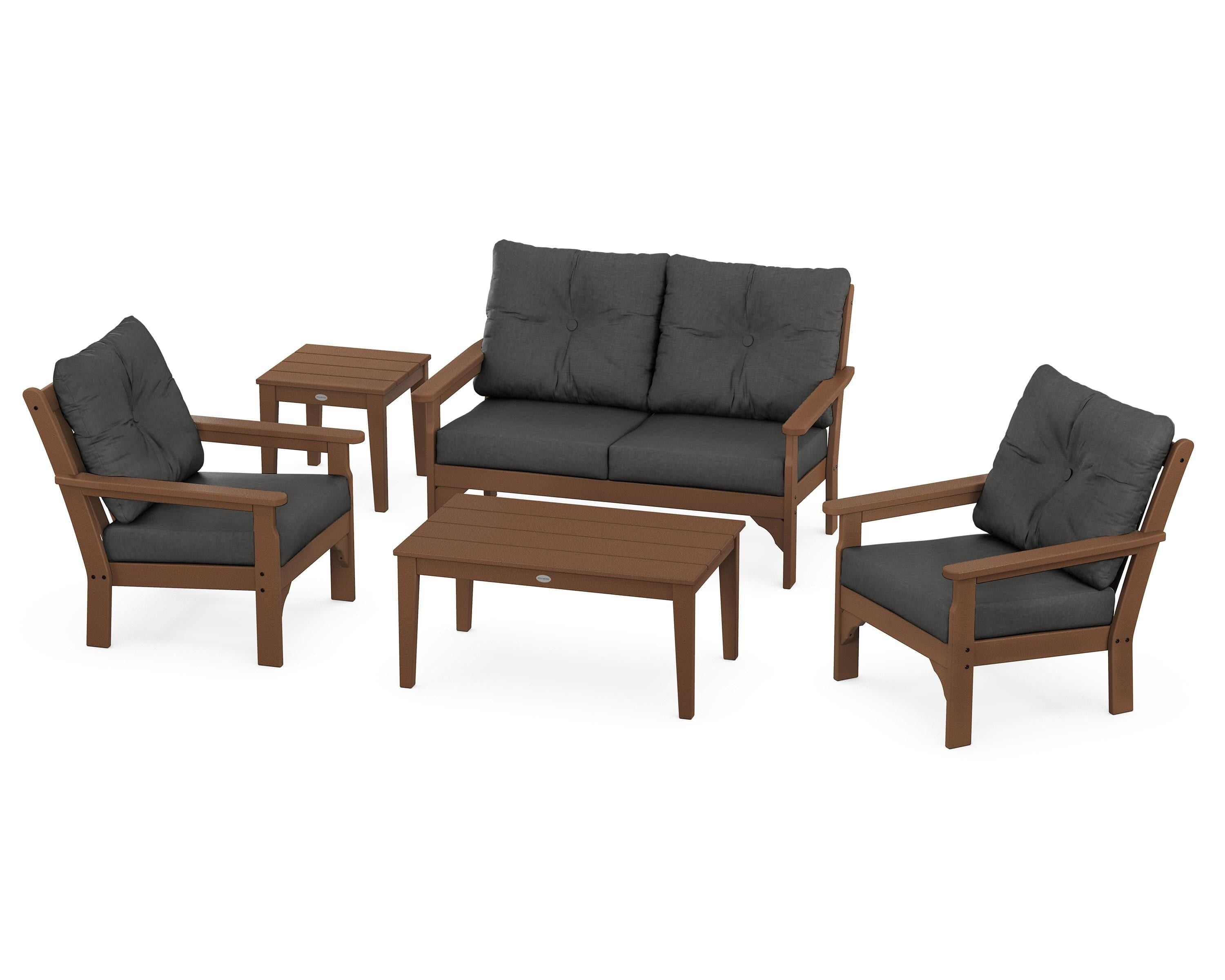 POLYWOOD® Vineyard 5-Piece Deep Seating Set in Teak / Spectrum Carbon