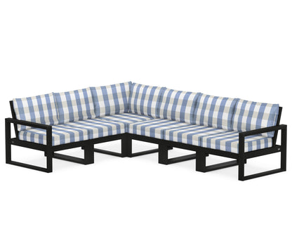 POLYWOOD® EDGE 6-Piece Modular Deep Seating Set in Black / Buffalo Plaid Sky Blue