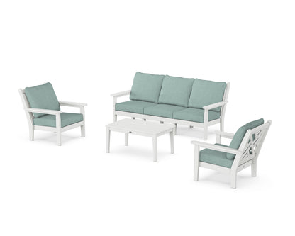 POLYWOOD® Chippendale 4-Piece Deep Seating Set with Sofa in White / Glacier Spa