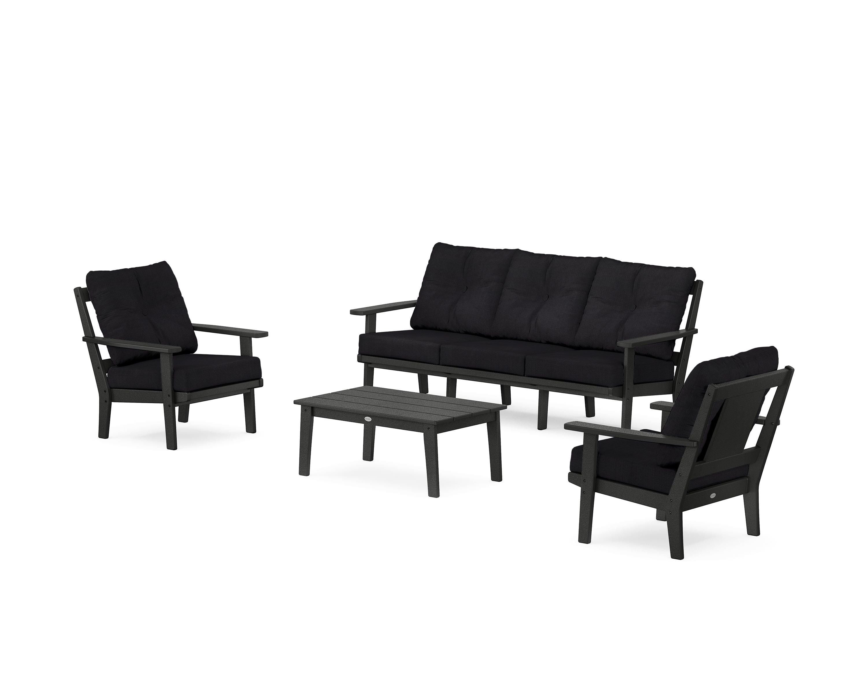 POLYWOOD® Prairie 4-Piece Deep Seating Set with Sofa in Black / Midnight Linen