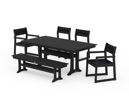POLYWOOD® EDGE Sling 6-Piece Farmhouse Dining Set With Trestle Legs in Black / Black Sling