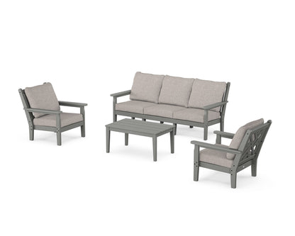 POLYWOOD® Chippendale 4-Piece Deep Seating Set with Sofa in Slate Grey / Weathered Tweed