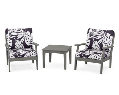 POLYWOOD® Braxton 3-Piece Deep Seating Set in Slate Grey / Leaf Navy