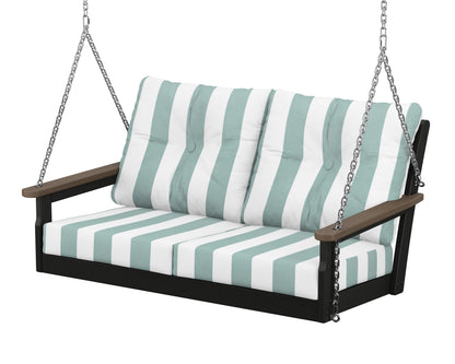 POLYWOOD® Vineyard Deep Seating Swing in Black / Kona / Cabana Stripe Glacier Spa