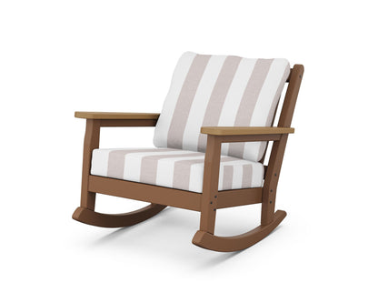 POLYWOOD® Chippendale Deep Seating Rocking Chair in Teak / Natural / Cabana Stripe Dune Burlap