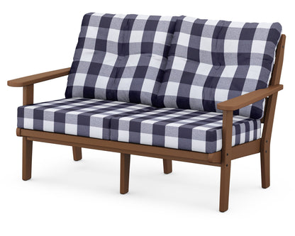 POLYWOOD® Lakeside Deep Seating Loveseat in Teak / Buffalo Plaid Navy