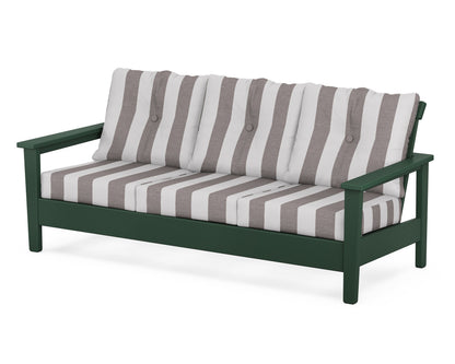 POLYWOOD® Prescott Deep Seating Sofa in Green / Cabana Stripe Grey Mist