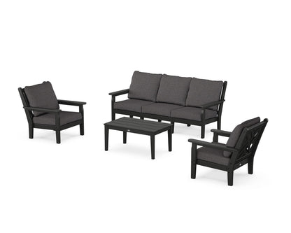 POLYWOOD® Chippendale 4-Piece Deep Seating Set with Sofa in Black / Ash Charcoal