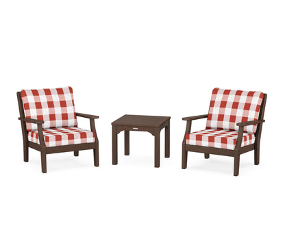 Martha Stewart by POLYWOOD® Chinoiserie 3-Piece Deep Seating Set in Mahogany / Buffalo Plaid Crimson