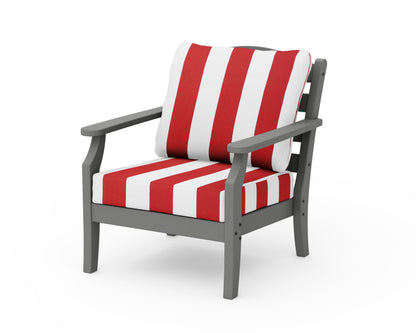 Draper James™ by  POLYWOOD® Savannah Deep Seating Chair in Slate Grey / Cabana Stripe Crimson