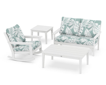 POLYWOOD® Vineyard 4-Piece Deep Seating Rocker Set in White / Leaf Glacier Spa