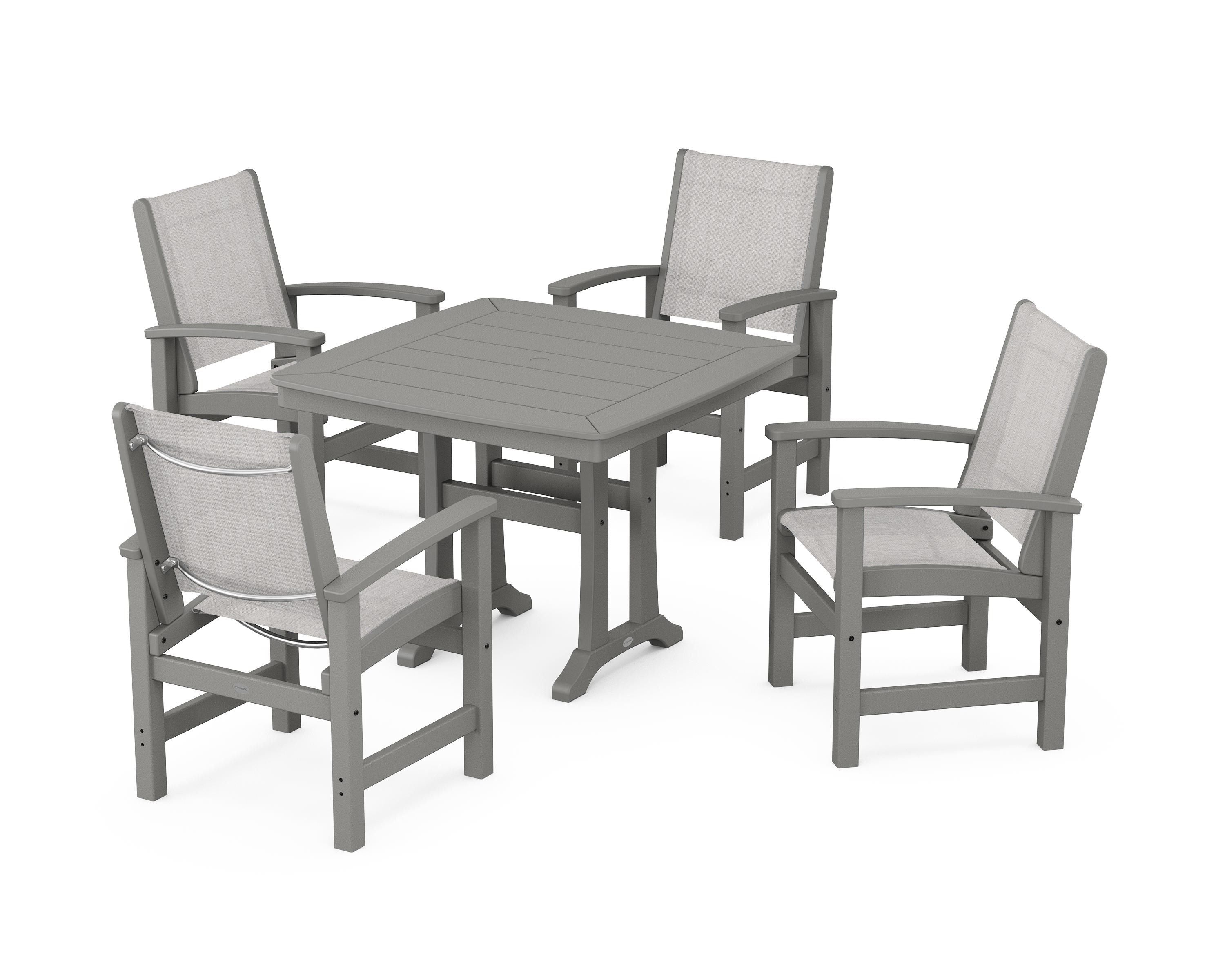 POLYWOOD® Coastal 5-Piece Dining Set with Trestle Legs in Slate Grey / Parchment Sling