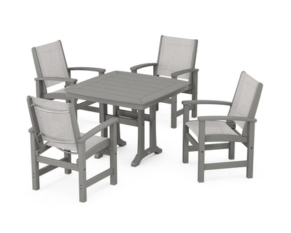 POLYWOOD® Coastal 5-Piece Dining Set with Trestle Legs in Slate Grey / Parchment Sling