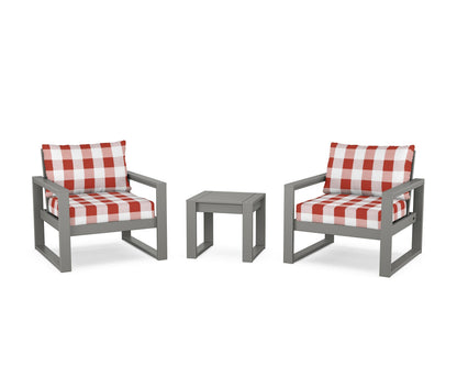 POLYWOOD® EDGE Sectional 3-Piece Deep Seating Set in Slate Grey / Buffalo Plaid Crimson