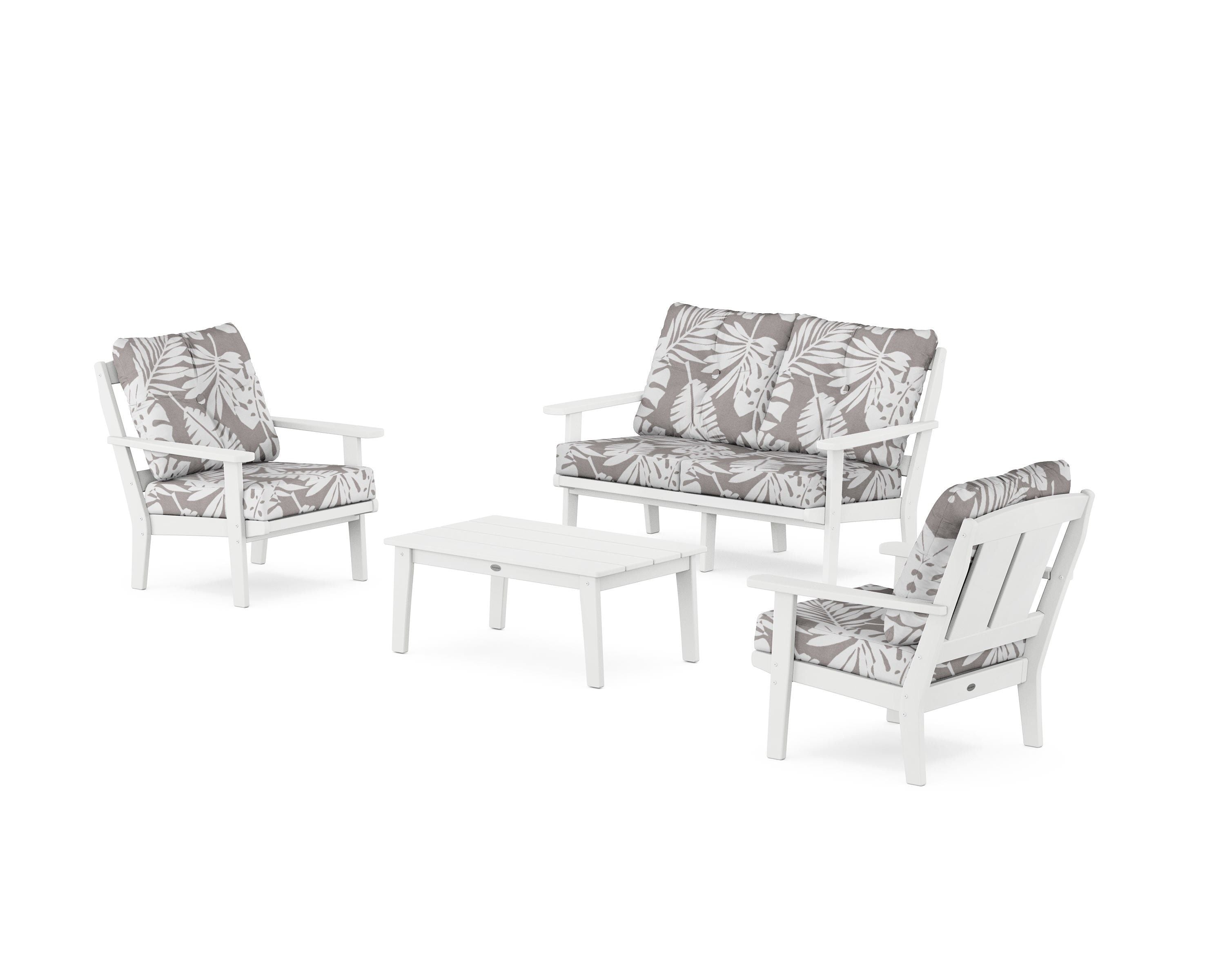 POLYWOOD® Mission 4-Piece Deep Seating Set with Loveseat in White / Leaf Grey Mist
