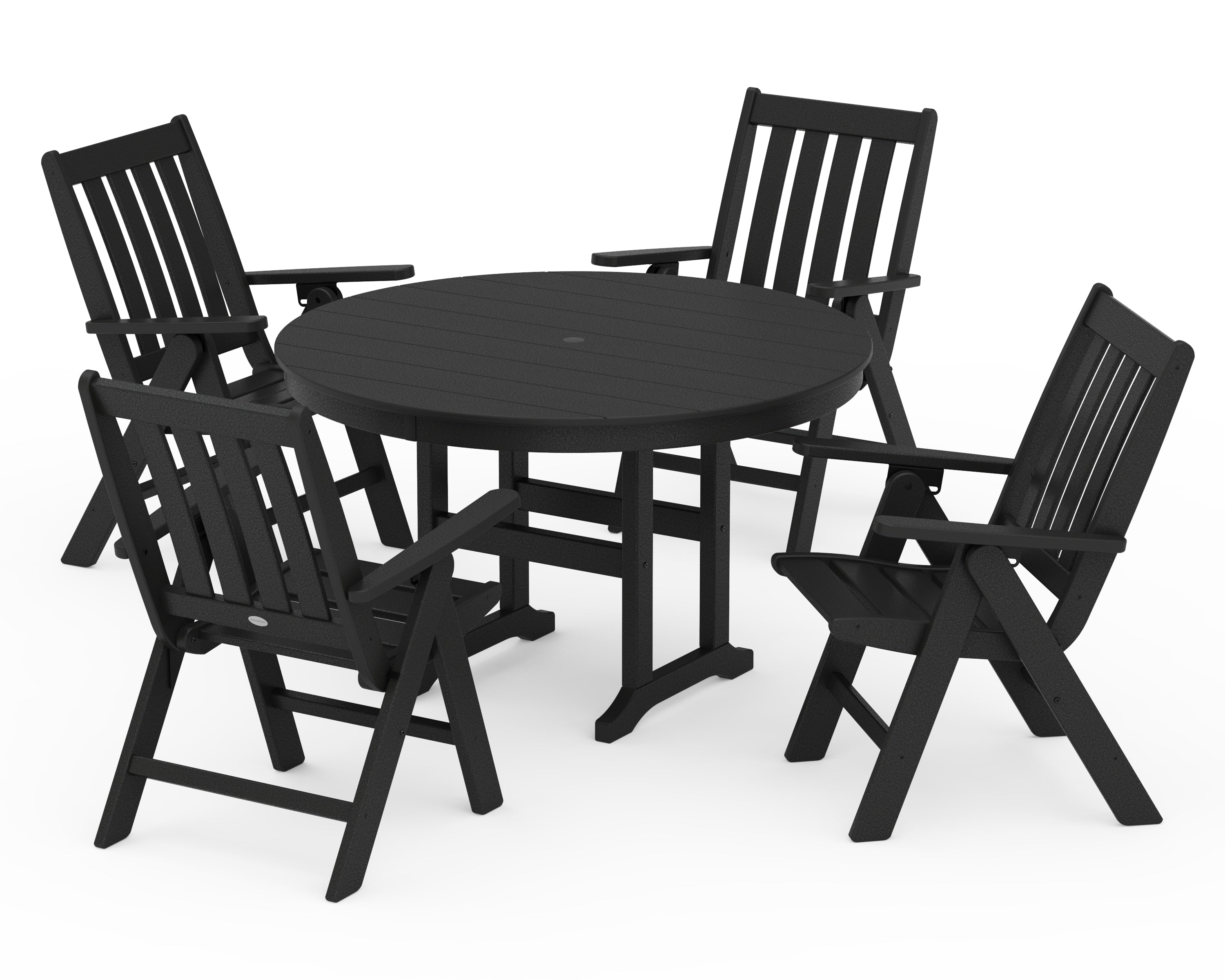POLYWOOD® Vineyard Folding Chair 5-Piece Round Farmhouse Dining Set in Black