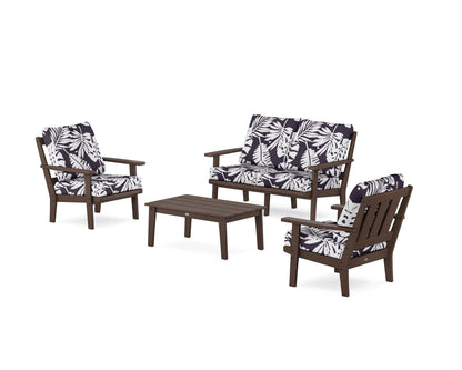 POLYWOOD® Oxford 4-Piece Deep Seating Set with Loveseat in Mahogany / Leaf Navy