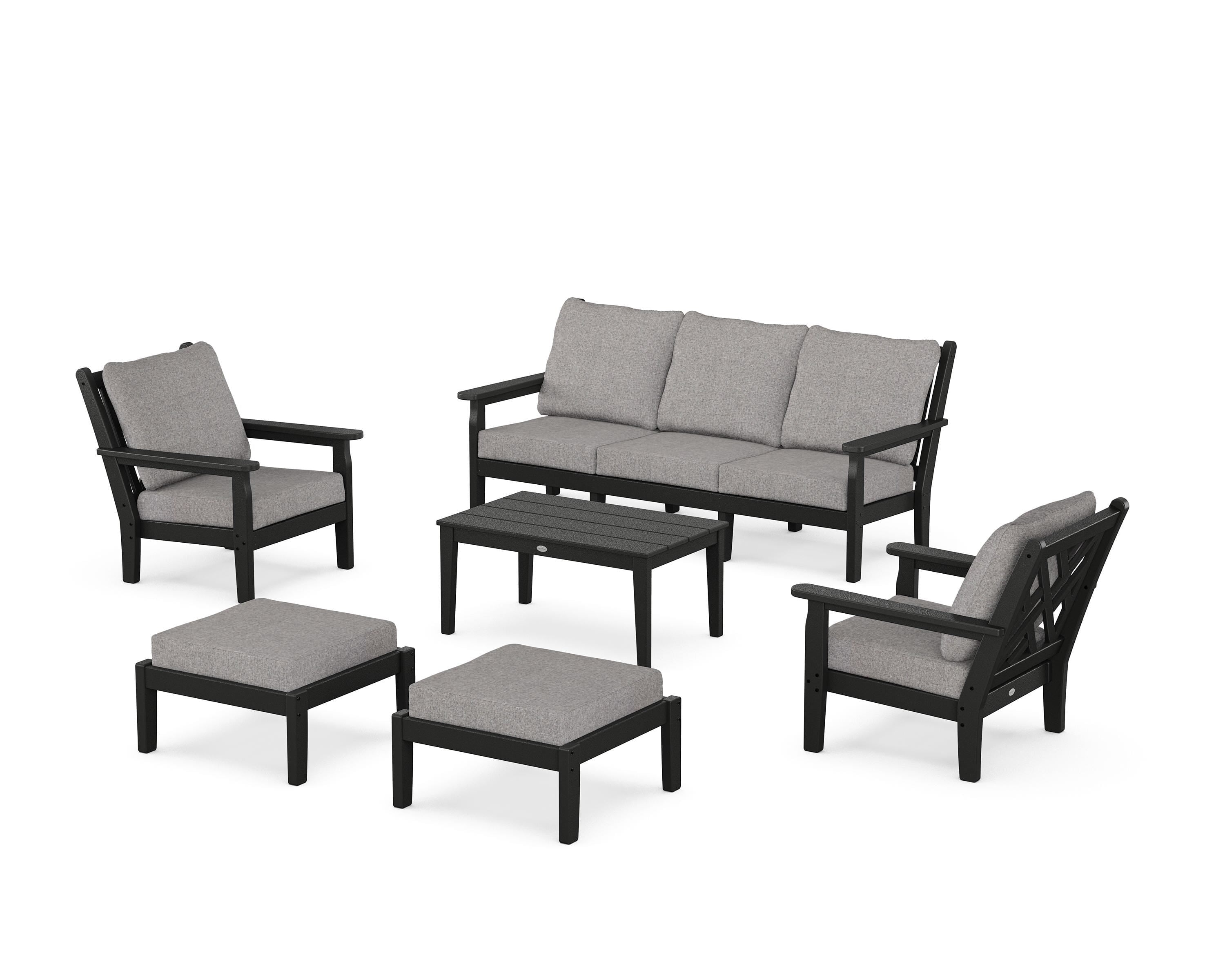 POLYWOOD® Chippendale 6-Piece Lounge Sofa Set in Black / Grey Mist