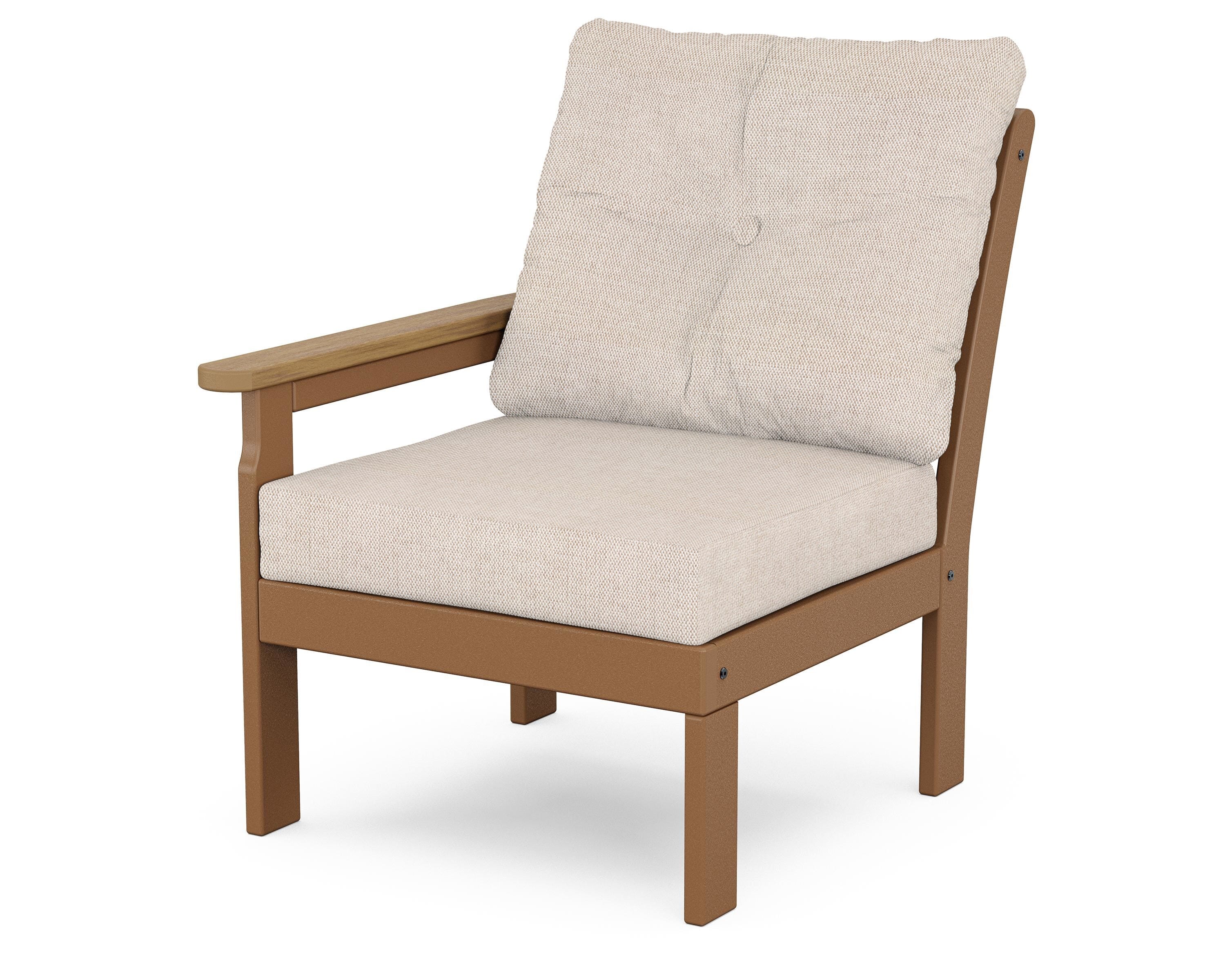 POLYWOOD® Vineyard Modular Left Arm Chair in Teak / Natural / Blend Linen